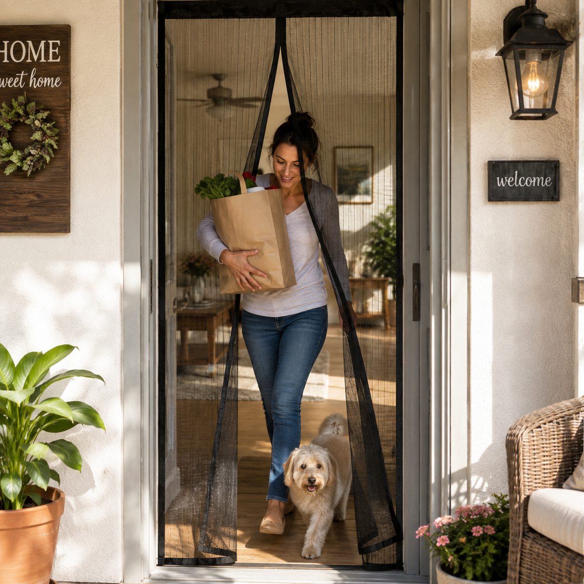 Magnetic Mesh Screen Door (35" x 82") — Hands-Free Automatic Closure