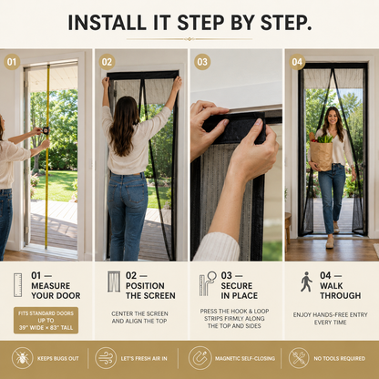 Magnetic Mesh Screen Door (35" x 82") — Hands-Free Automatic Closure