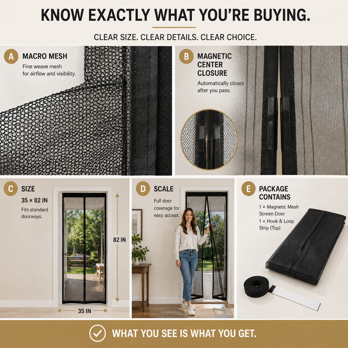 Magnetic Mesh Screen Door (35" x 82") — Hands-Free Automatic Closure