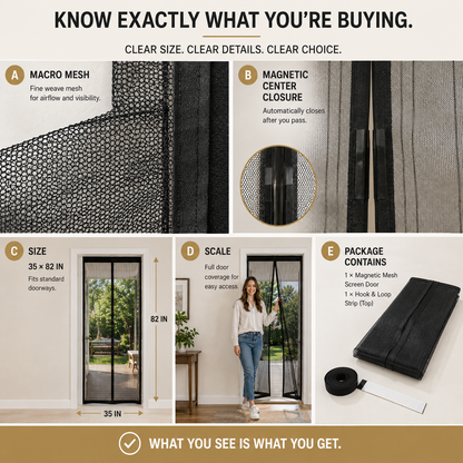 Magnetic Mesh Screen Door (35" x 82") — Hands-Free Automatic Closure