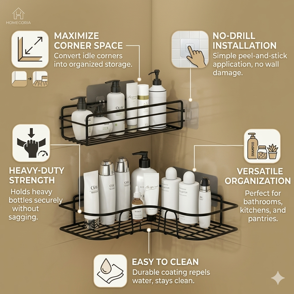 Shower & Kitchen Organizer Wall Shelf