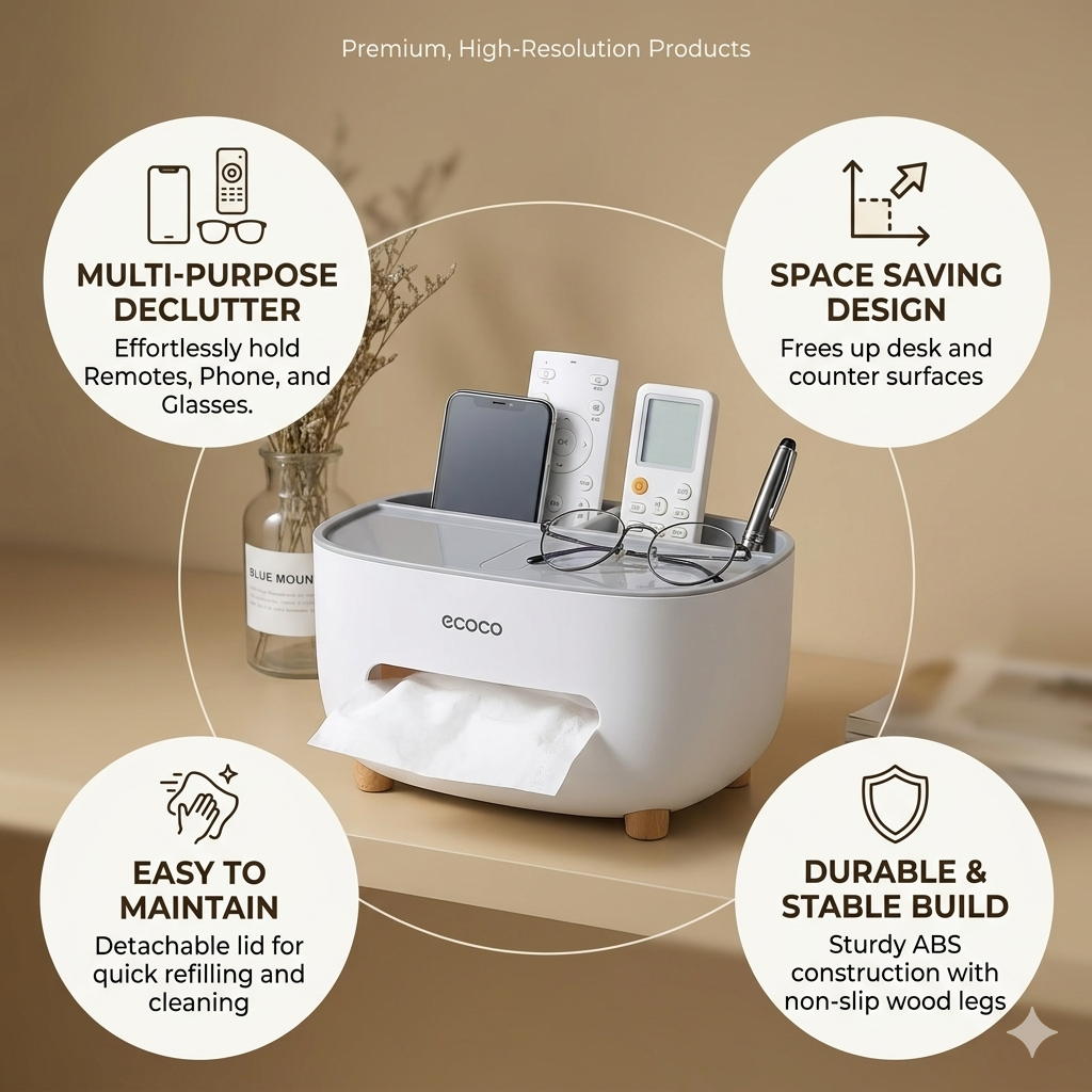 Tissue Box Holder, Multifunction Tissue Box ABS Material Storage Organizer, Desktop Tissue Box