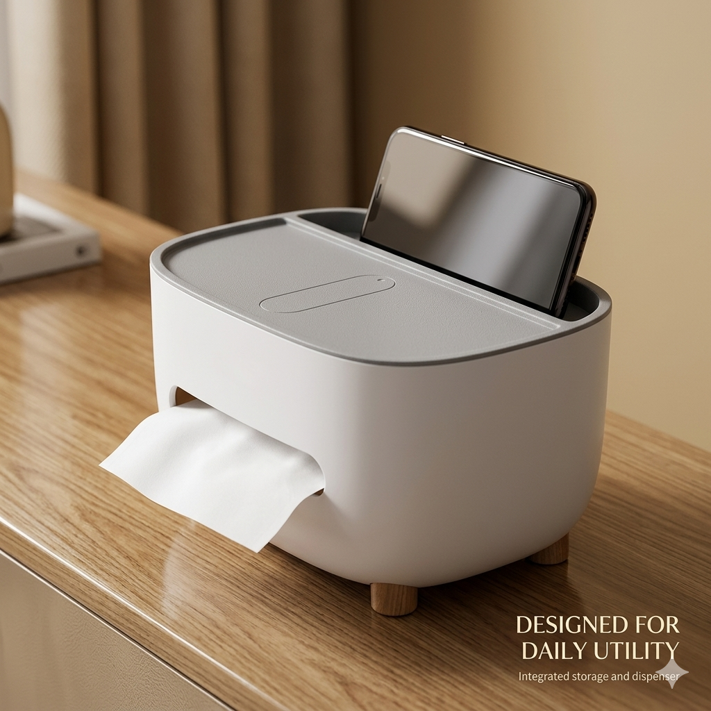 Tissue Box Holder, Multifunction Tissue Box ABS Material Storage Organizer, Desktop Tissue Box