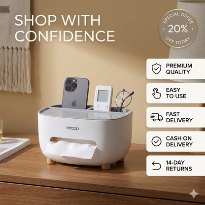 Tissue Box Holder, Multifunction Tissue Box ABS Material Storage Organizer, Desktop Tissue Box
