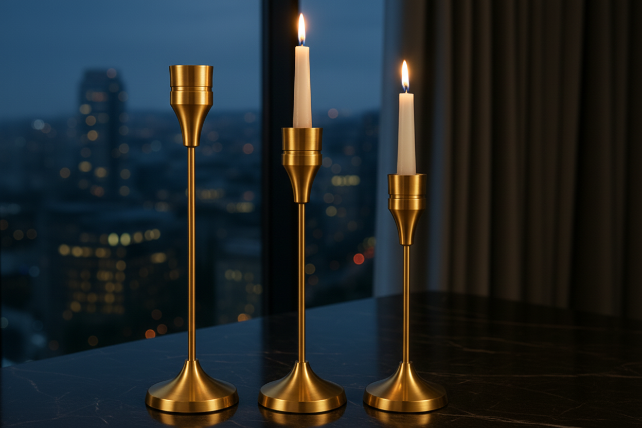Luxury Gold Metal Candle Holder Set (3 Pcs)