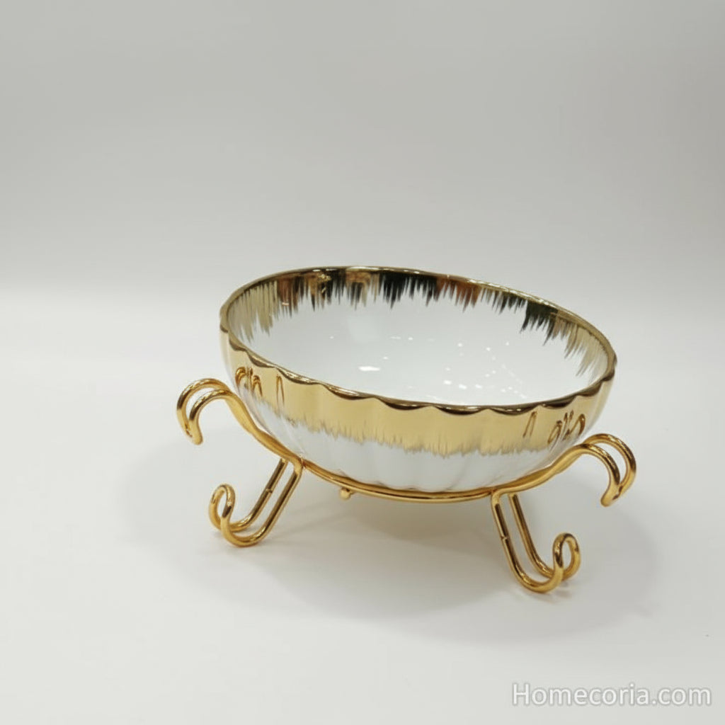 Ceramic bowl with golden stand