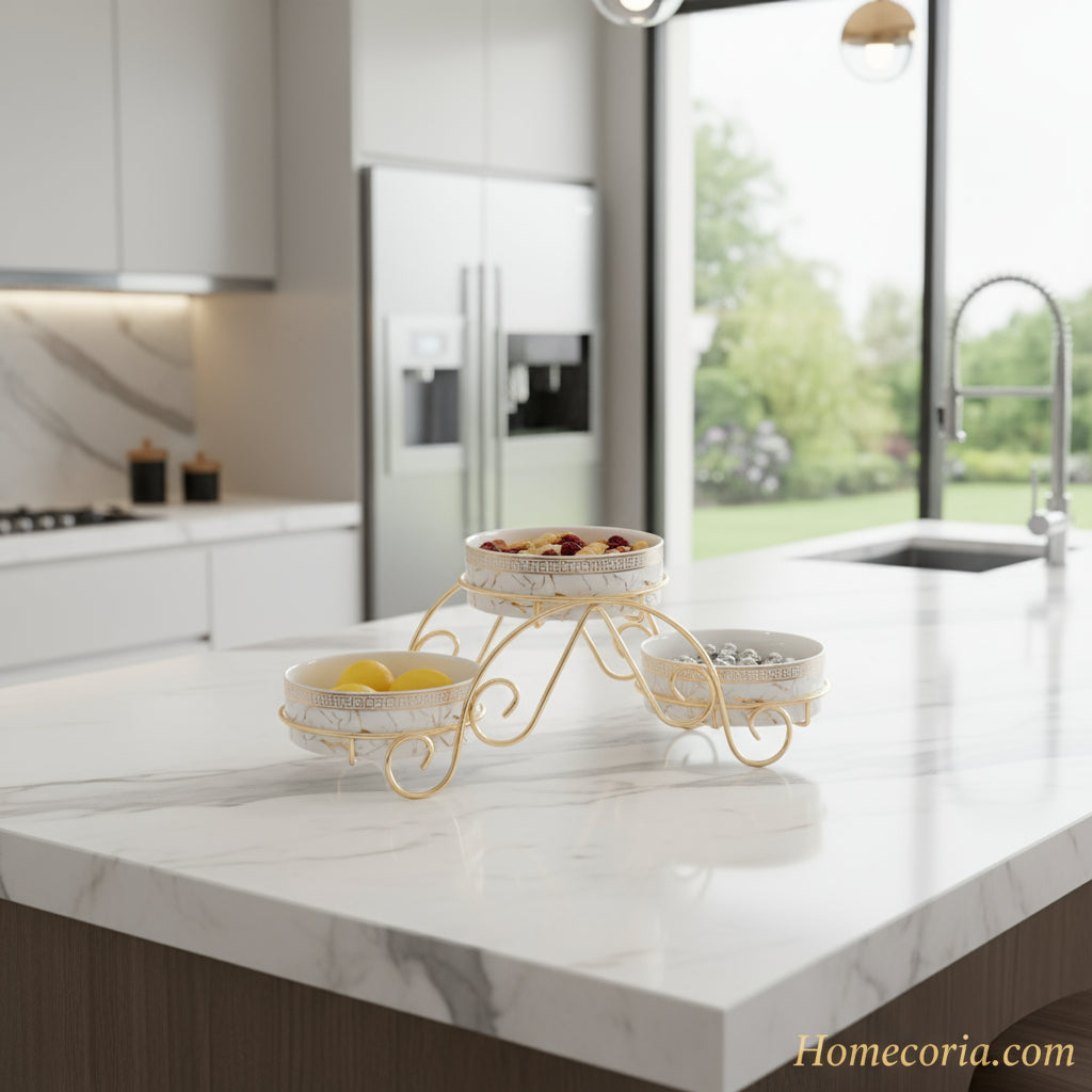 Serving Ceramic bowl with metal stand