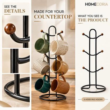 6 Hook Mug Holder – Rotating Coffee Cup Storage Rack