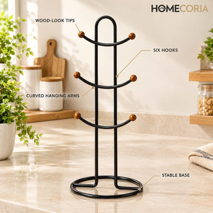 6 Hook Mug Holder – Rotating Coffee Cup Storage Rack