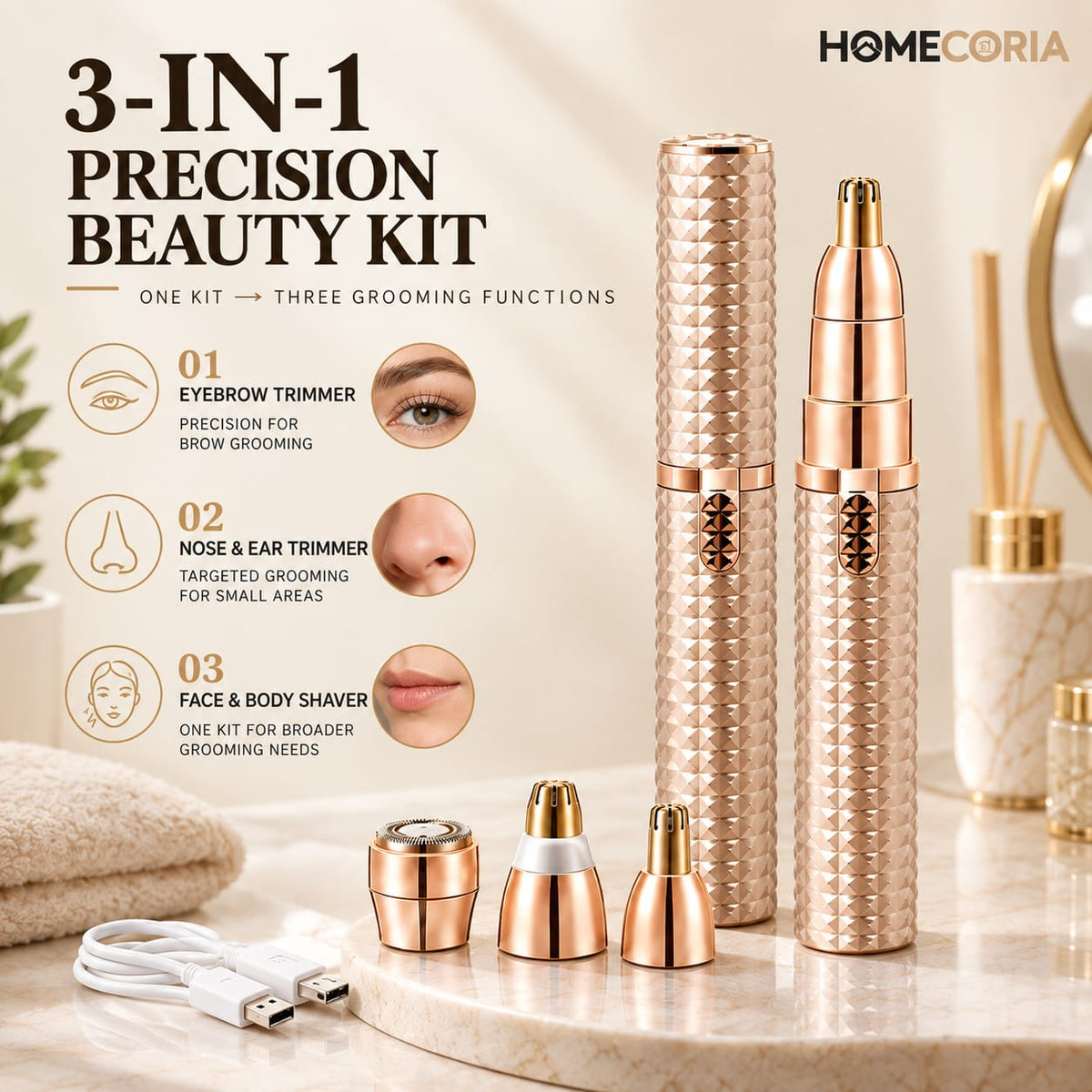 3-in-1 Precision Beauty Kit – Multi-Head Personal Grooming Trimmer