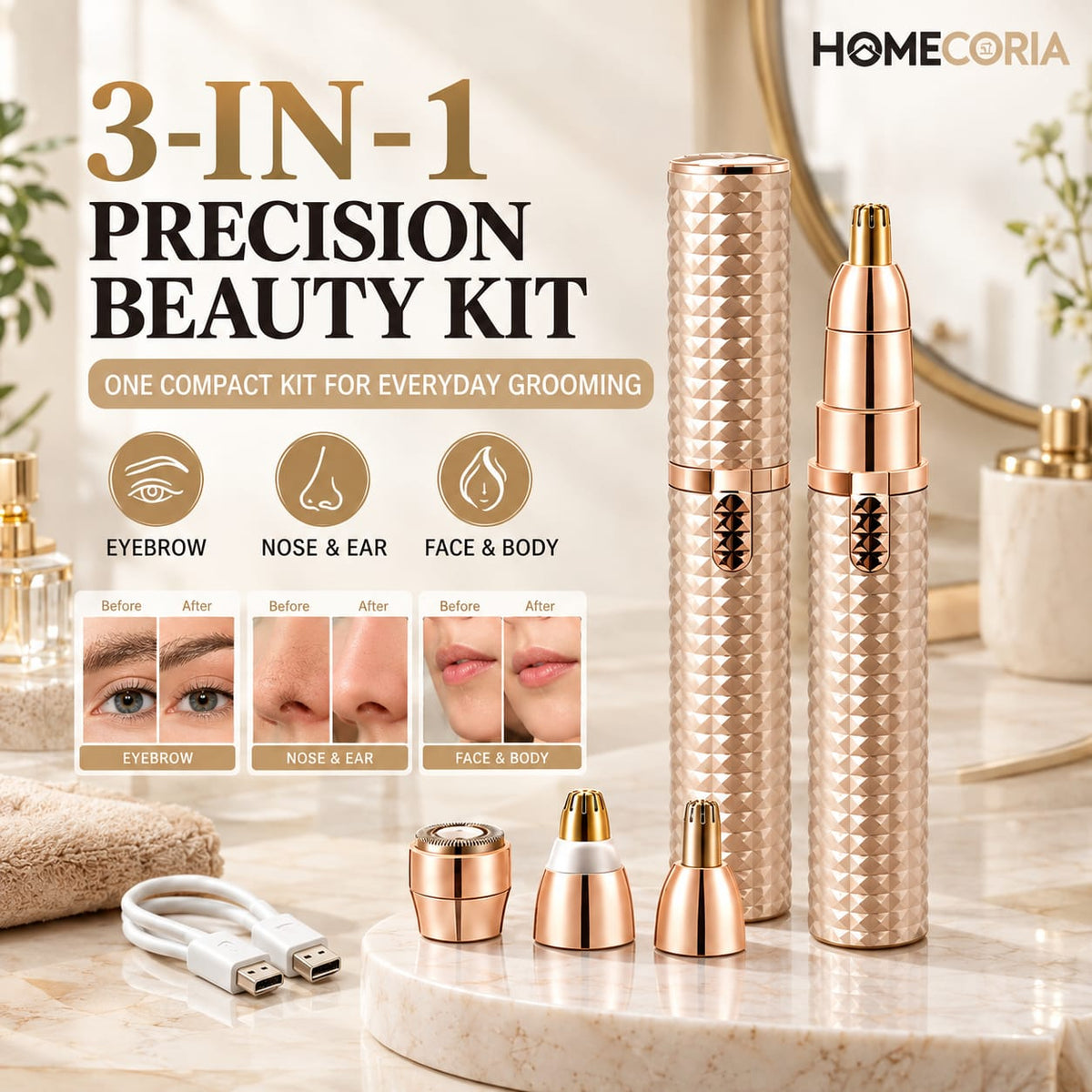 3-in-1 Precision Beauty Kit – Multi-Head Personal Grooming Trimmer