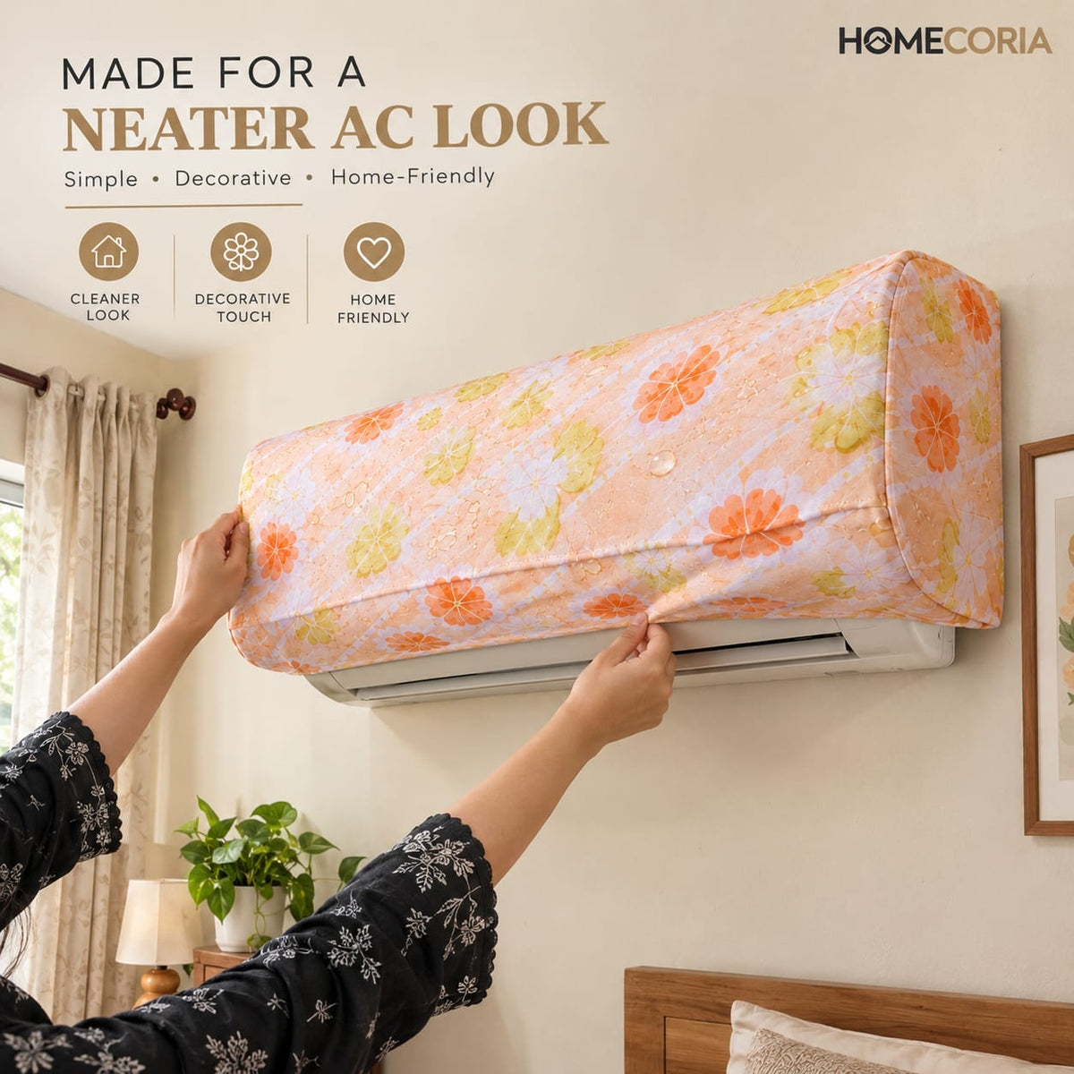 Floral Air Conditioner Cover – Decorative AC Dust Protection Cover