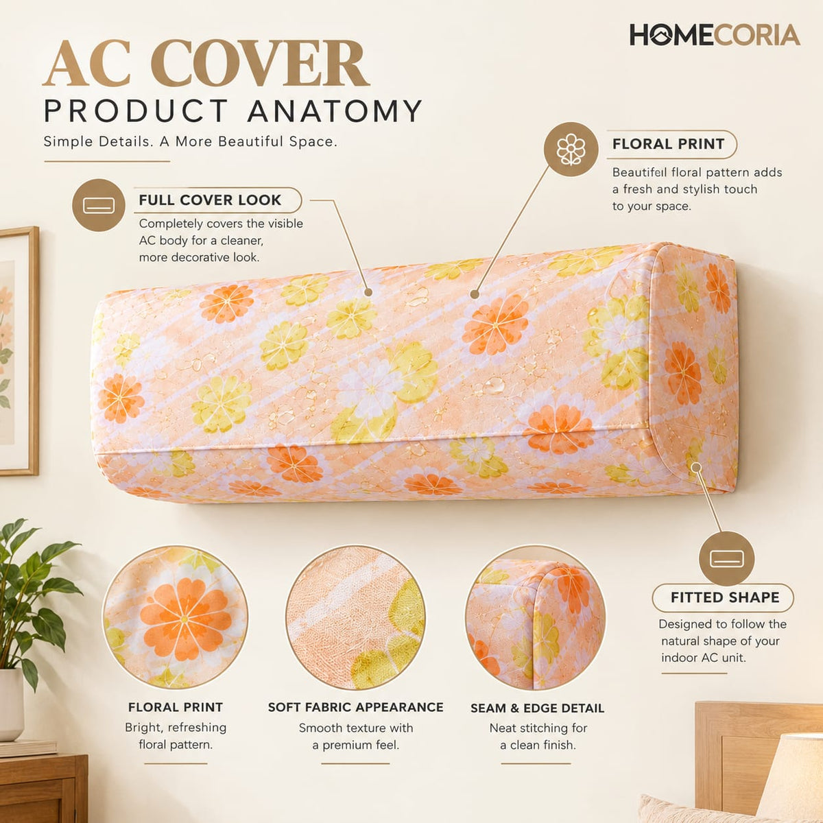 Floral Air Conditioner Cover – Decorative AC Dust Protection Cover