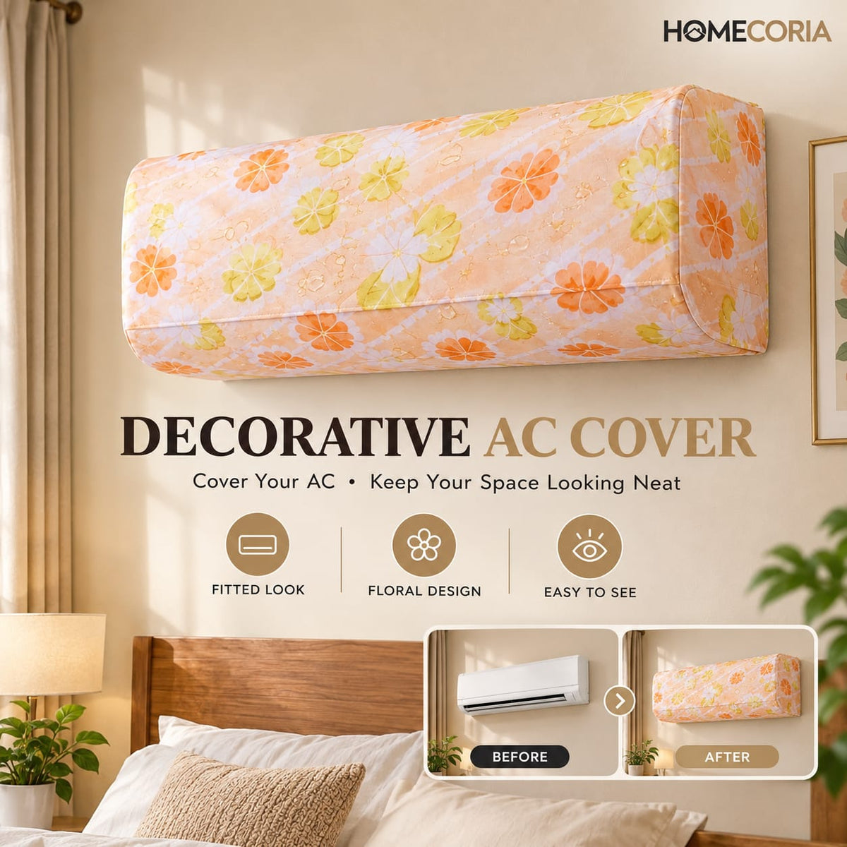 Floral Air Conditioner Cover – Decorative AC Dust Protection Cover