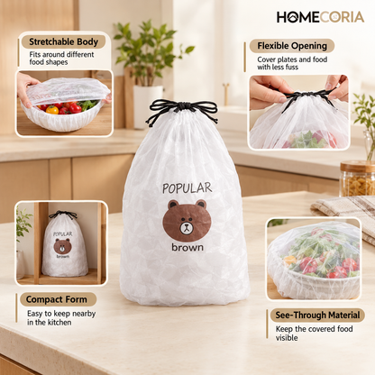 Flexible Food Storage Cover Bags – Stretchable Drawstring Food Protector