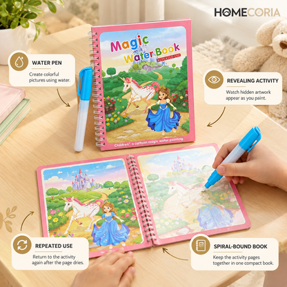 Magic Water Coloring Book for Kids – Reusable Water Painting Activity Book with Water Pen