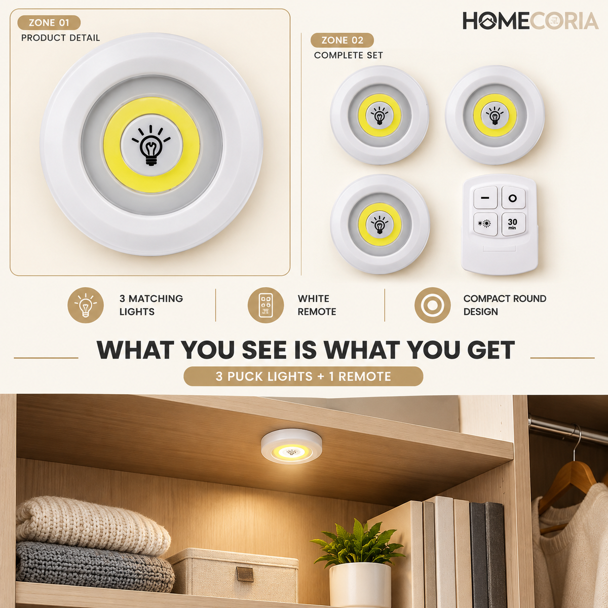 Rechargeable LED Cabinet Lights with Remote Control – Wireless Stick-On Lights
