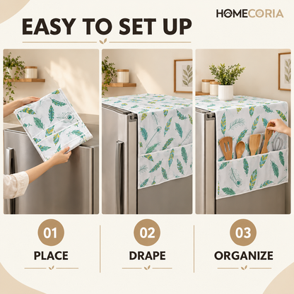 Refrigerator Cover & Storage Organizer – Feather Print