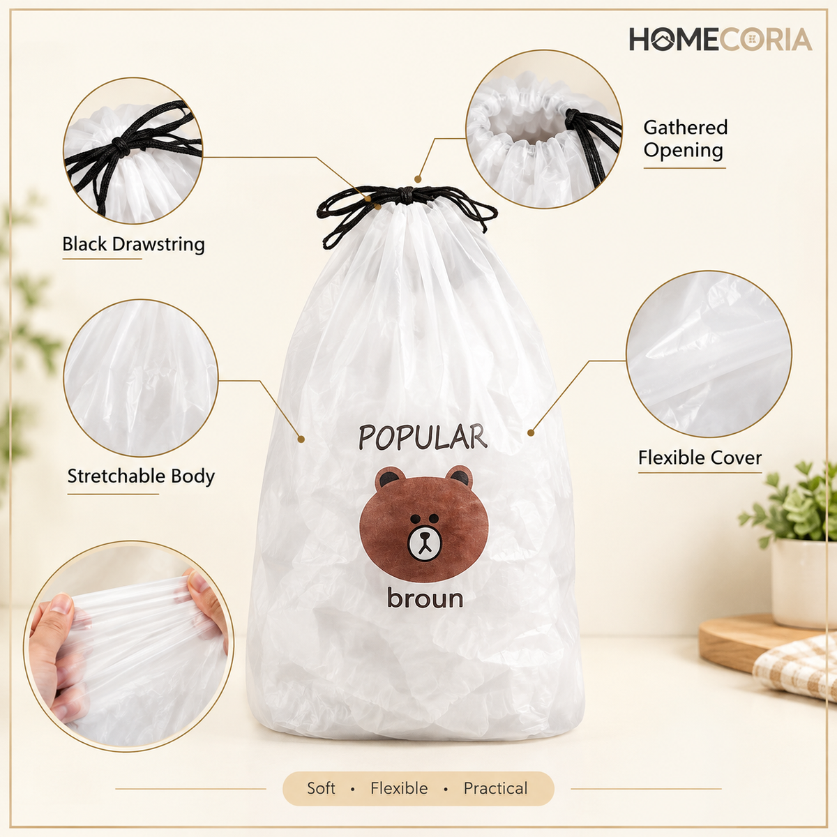 Flexible Food Storage Cover Bags – Stretchable Drawstring Food Protector