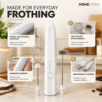 2-in-1 Rechargeable Electric Milk Frother & Egg Whisk – 3 Speed Handheld Mixer