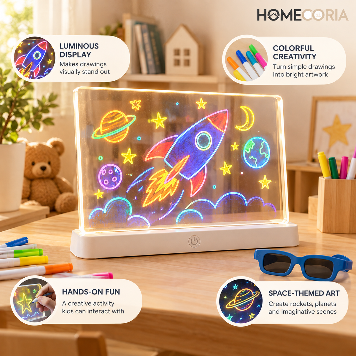 3D Luminous Magic Drawing Board for Kids – LED Glow Writing & Drawing Board