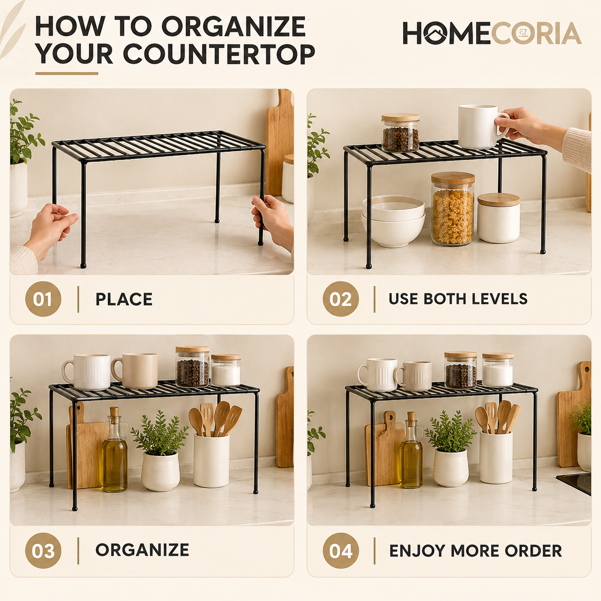 2-Tier Kitchen Storage Shelf – Space-Saving Countertop Organizer