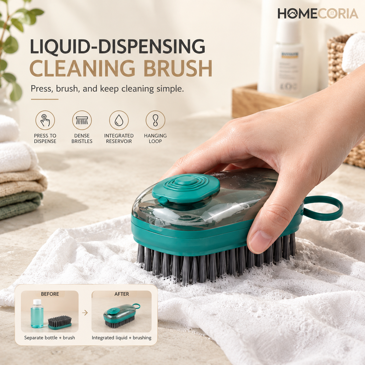 Liquid-Dispensing Cleaning Brush – Teal Scrubbing Brush