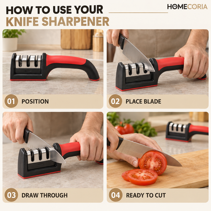 Manual Kitchen Knife Sharpener – Multi-Slot Sharpening Tool with Ergonomic Handle