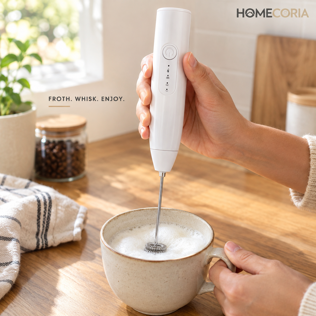 2-in-1 Rechargeable Electric Milk Frother & Egg Whisk – 3 Speed Handheld Mixer