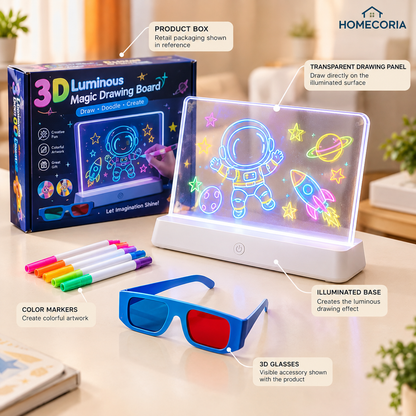 3D Luminous Magic Drawing Board for Kids – LED Glow Writing & Drawing Board