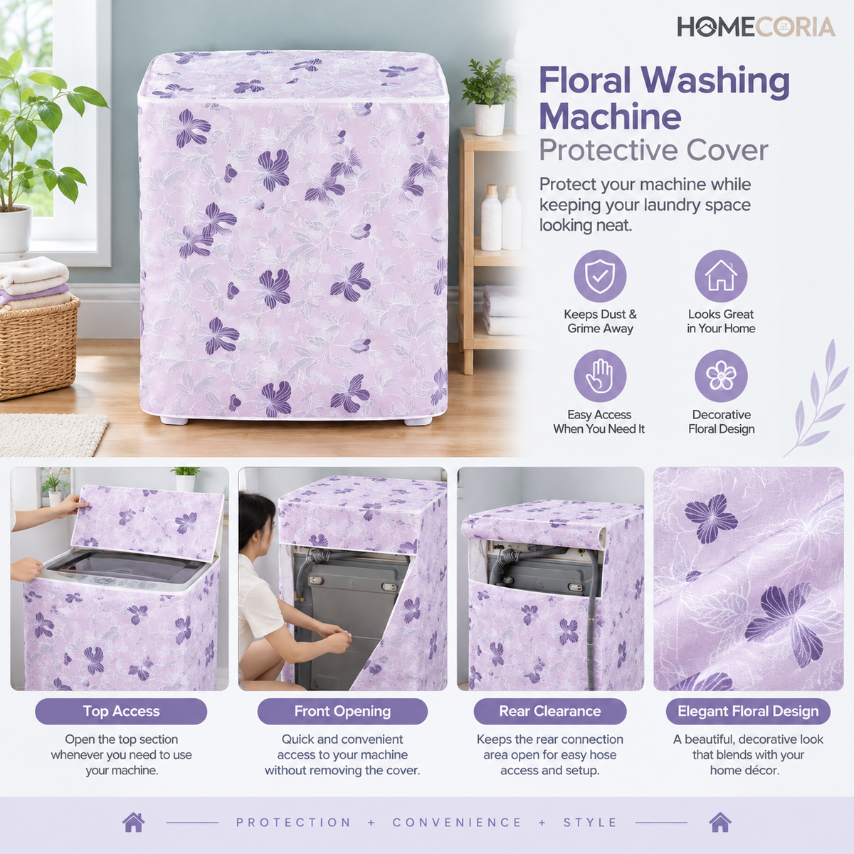 Floral Washing Machine Protective Cover – Dustproof Top Load Machine Cover