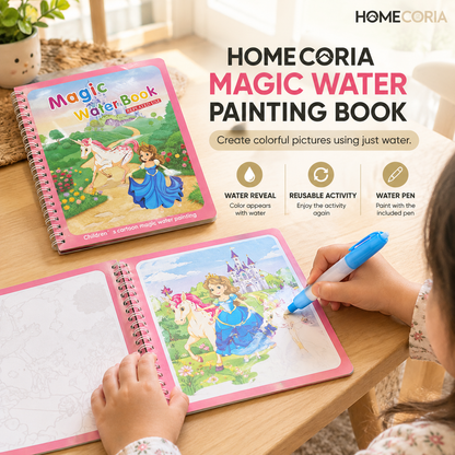 Magic Water Coloring Book for Kids – Reusable Water Painting Activity Book with Water Pen
