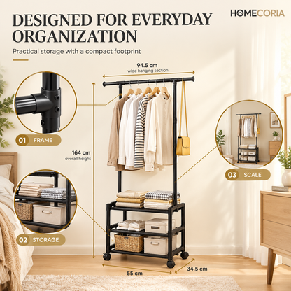 Multifunctional Clothes & Shoe Rack with Hanging Rail – Space Saving Storage Organizer