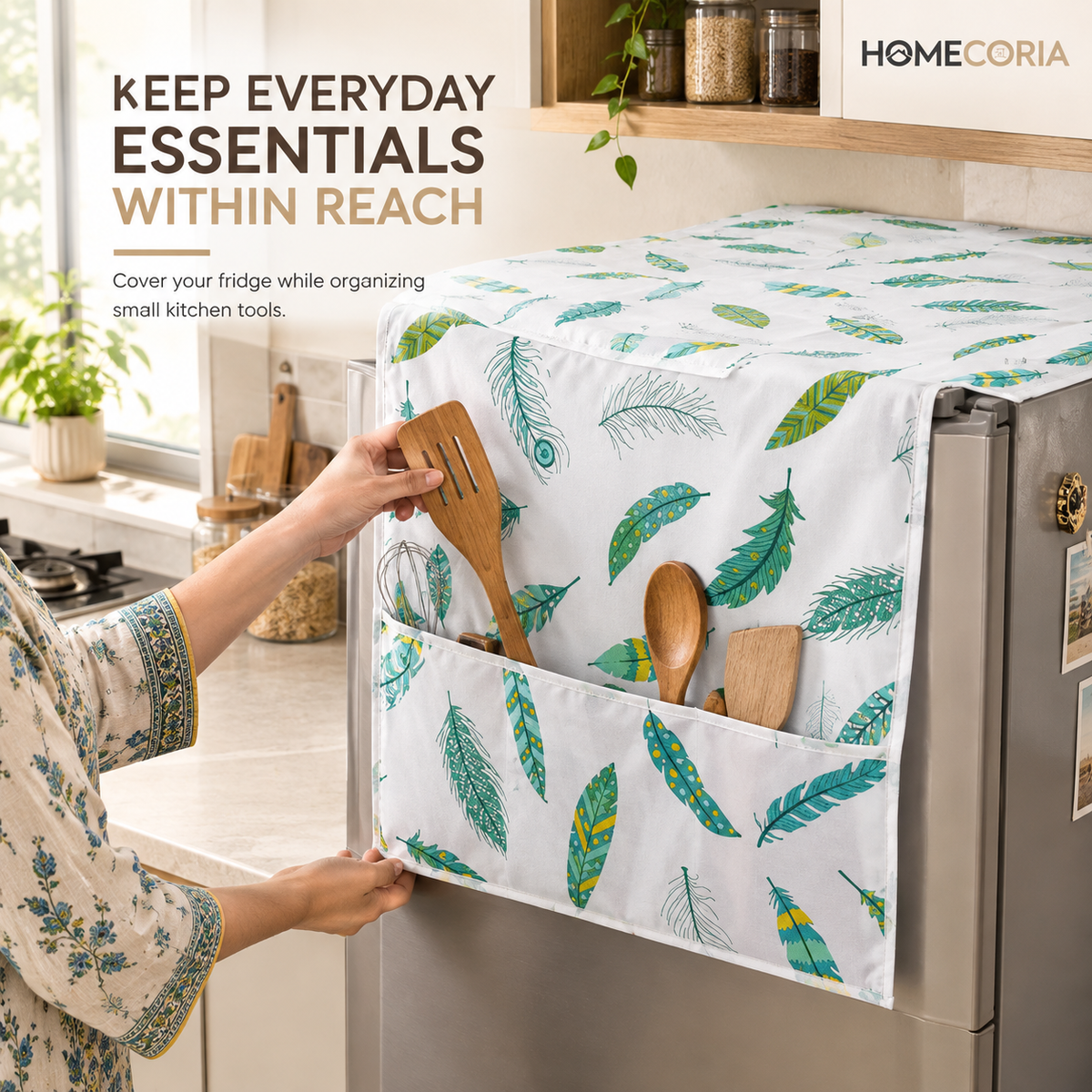 Refrigerator Cover & Storage Organizer – Feather Print