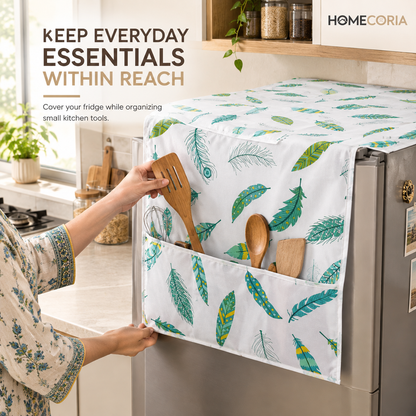 Refrigerator Cover & Storage Organizer – Feather Print