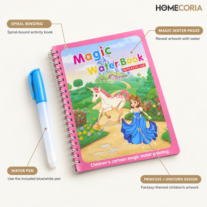 Magic Water Coloring Book for Kids – Reusable Water Painting Activity Book with Water Pen