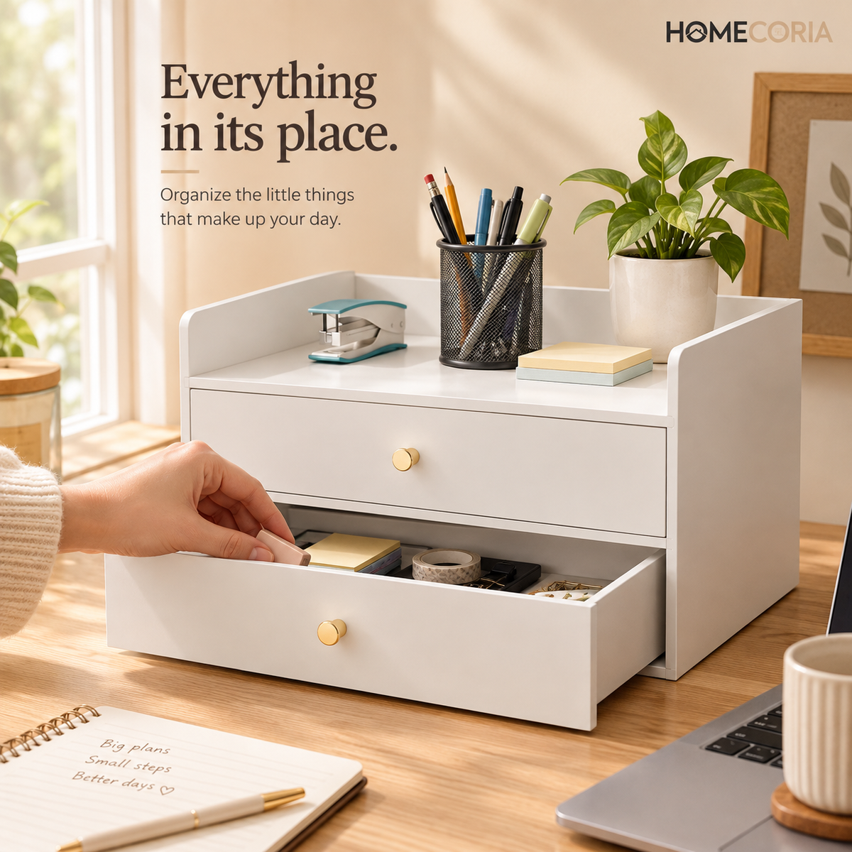 Premium Desktop Organizer with 2 Drawers – Modern Office Storage Cabinet