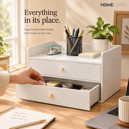 Premium Desktop Organizer with 2 Drawers – Modern Office Storage Cabinet