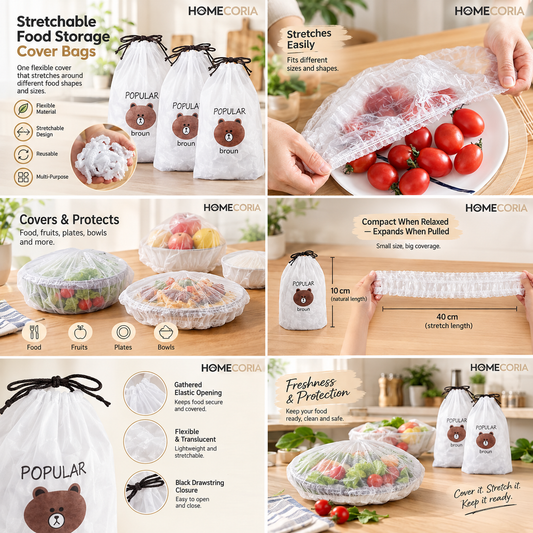 Flexible Food Storage Cover Bags – Stretchable Drawstring Food Protector