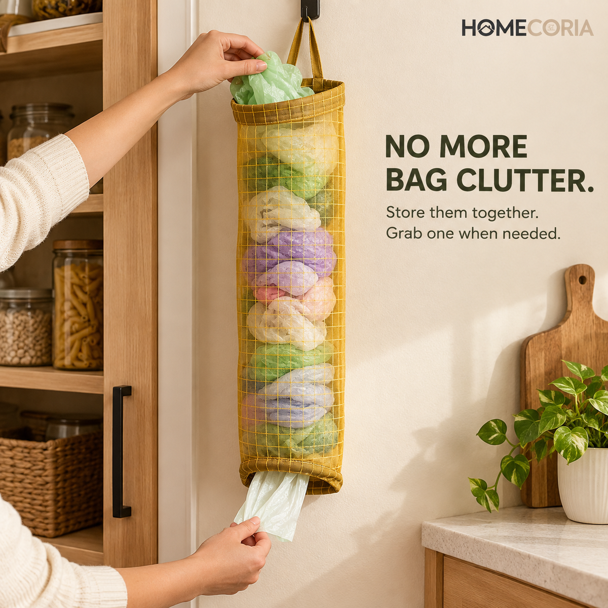 Hanging Mesh Garbage Bag Dispenser – Kitchen Waste Bag Organizer