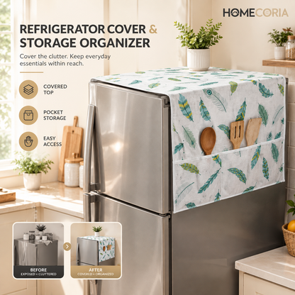 Refrigerator Cover & Storage Organizer – Feather Print