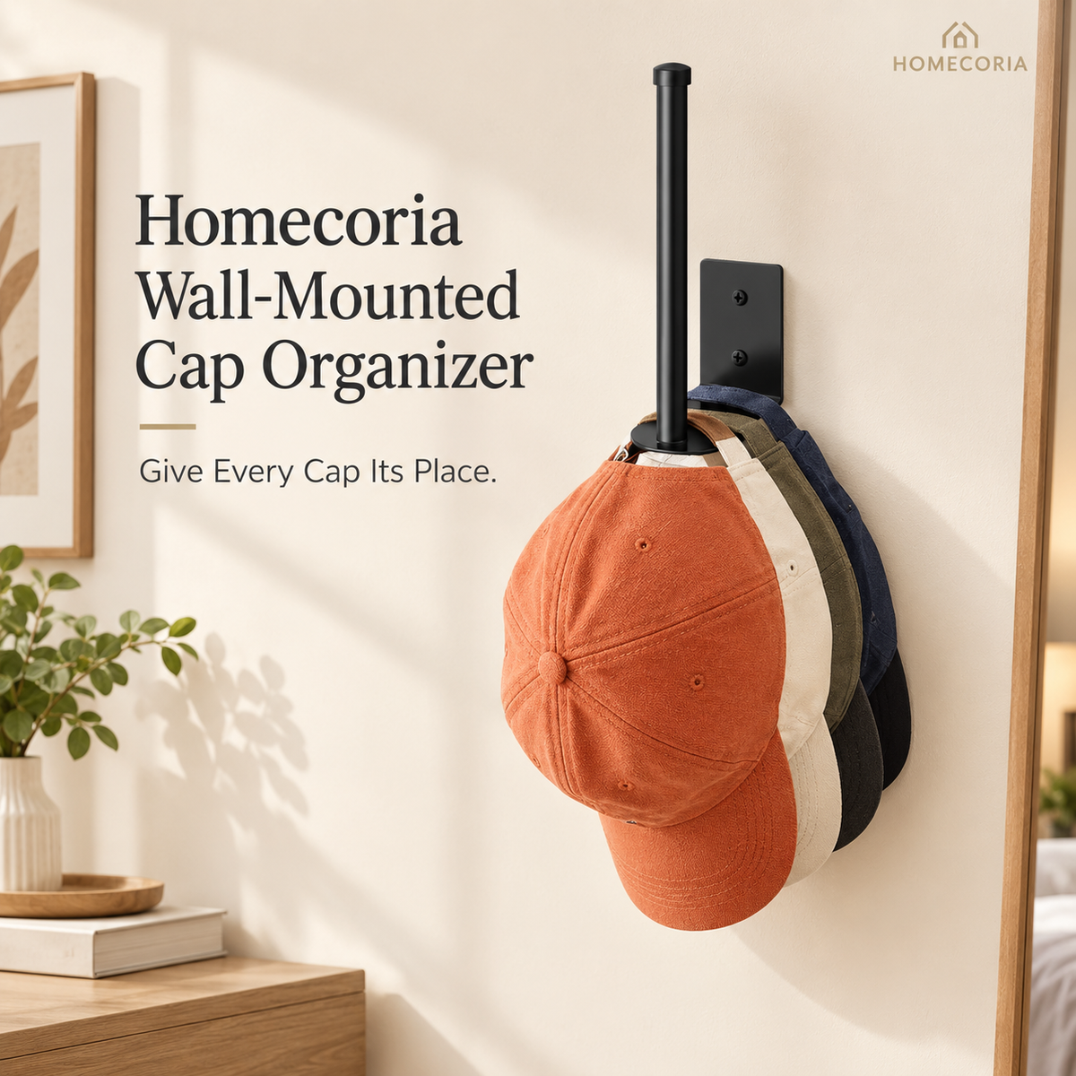 Wall-Mounted Cap Organizer – Space-Saving Hat Storage Rack