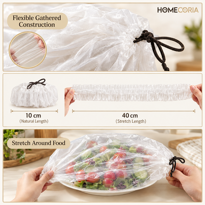 Flexible Food Storage Cover Bags – Stretchable Drawstring Food Protector