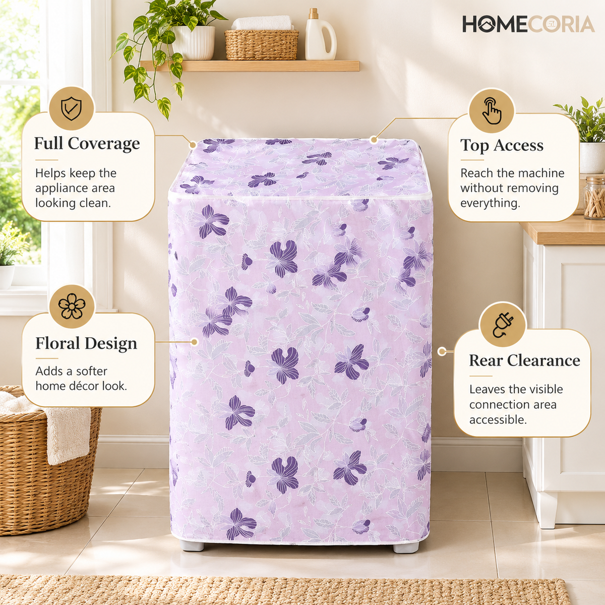 Floral Washing Machine Protective Cover – Dustproof Top Load Machine Cover