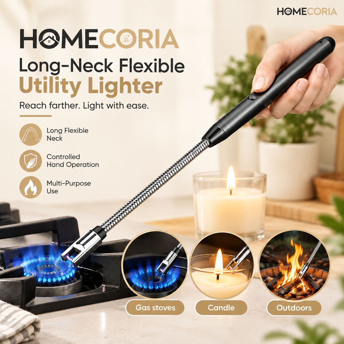 Long Reach Candle & Gas Stove Lighter – Flexible Neck Utility Igniter