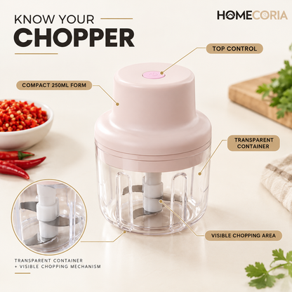 250ML Rechargeable Mini Food Chopper – Compact Electric Food Processor