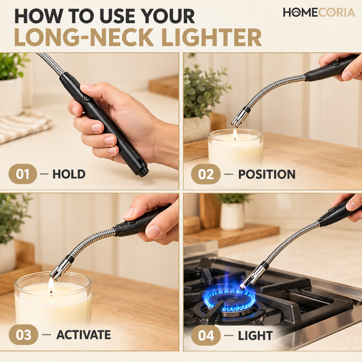 Long Reach Candle & Gas Stove Lighter – Flexible Neck Utility Igniter