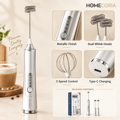 2-in-1 Rechargeable Electric Milk Frother & Egg Whisk – 3 Speed Handheld Mixer